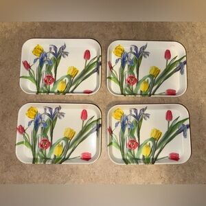 Vintage Melplus R2S Melamine Mini Trays Spring‎ Tulip Painting Set Of 4